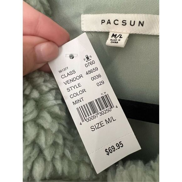 PacSun NWT Mint Green Sage Sherpa zip Jacket - Women's M/L - Picture 3 of 5